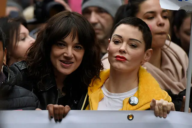 Asia Argento and Rose McGowan at International Woman's Day in Rome, March 2018